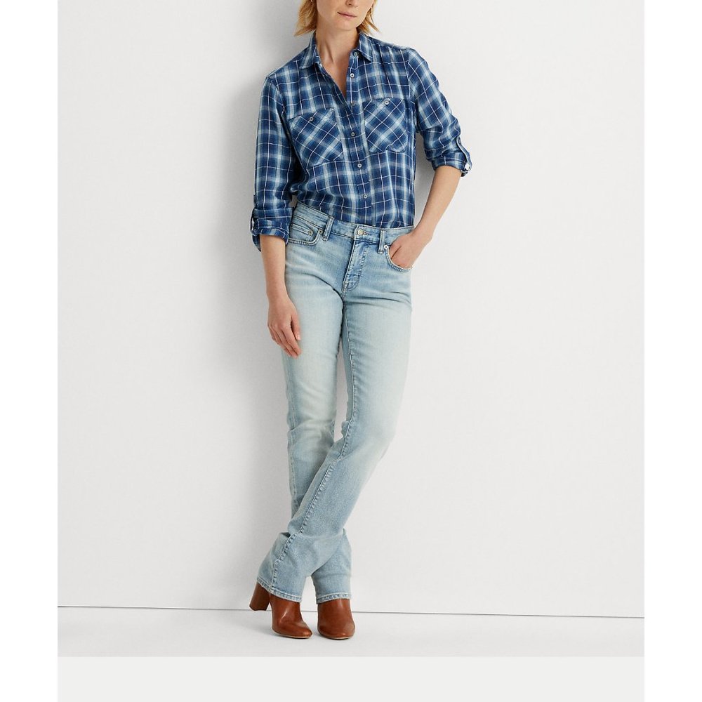 Lauren Ralph Lauren Womens Soft Button-Down Shirt Blue Plaid Size XS MSRP $89 - Picture 4 of 9